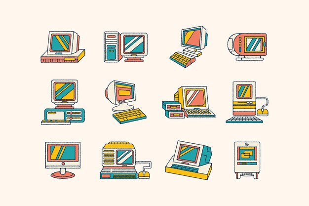 Hand Drawn Retro Computer Doodle Illustration
