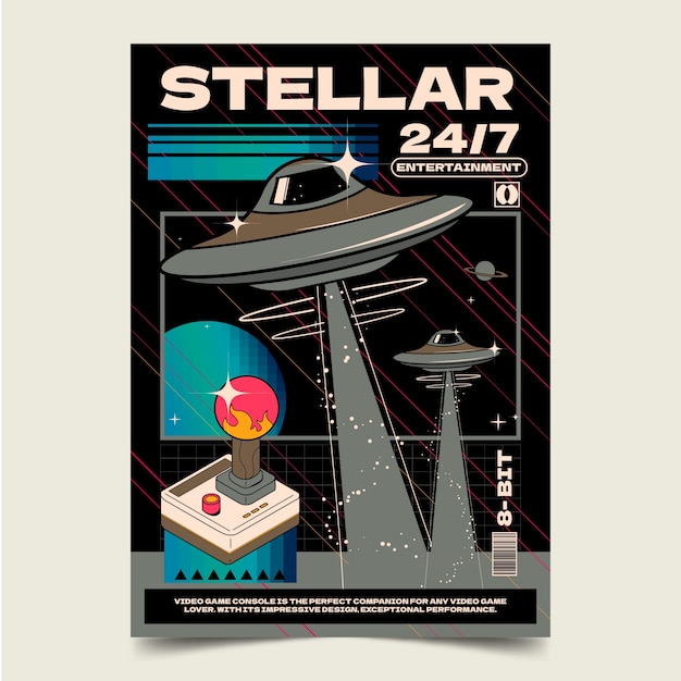 Hand drawn retro space gaming poster