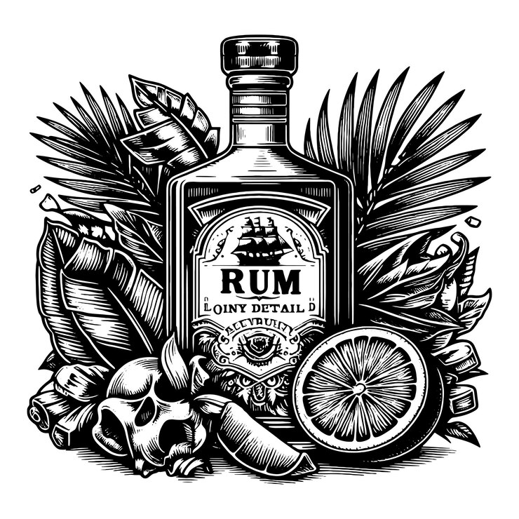 Vektor hand drawn rum bottle labels with intricate designs on white background vector generative ai