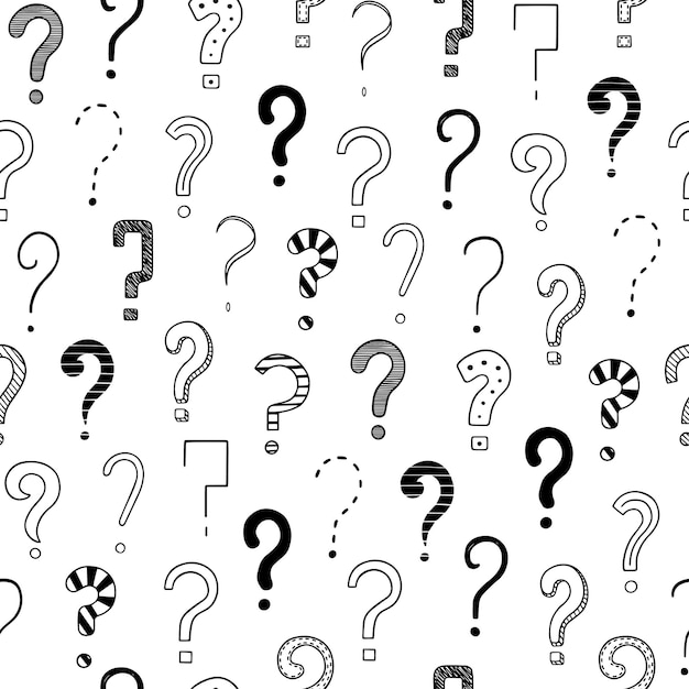 hand drawn seamless pattern of question marks doodle different interrogation signs in sketch style