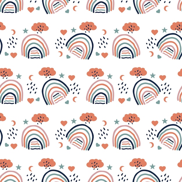 Hand drawn seamless pattern with rainbows seamless pattern