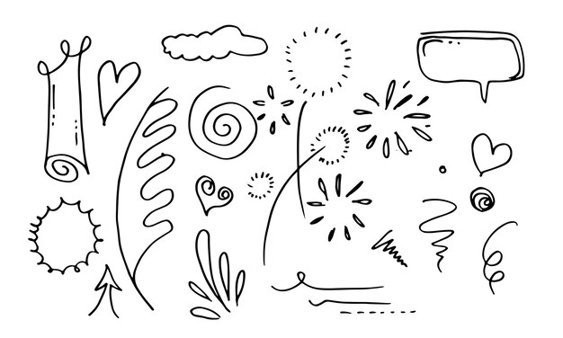 Hand drawn set element black on white background