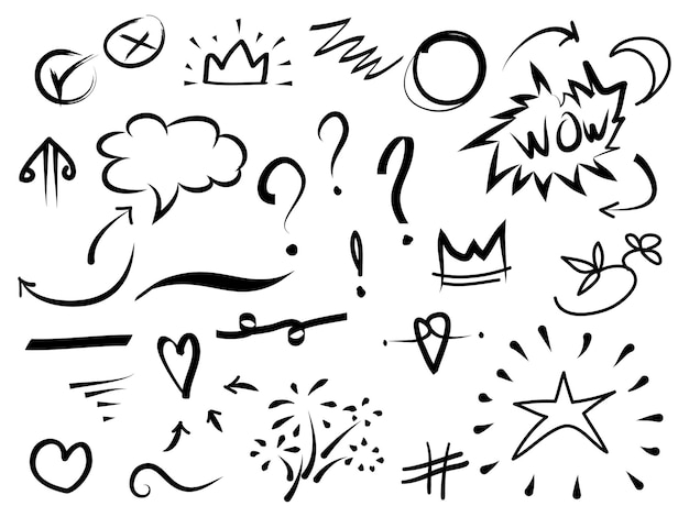 hand drawn set of abstract doodle elements use for concept design isolated on white background vector illustration