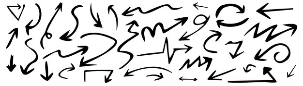 Hand drawn set of arrows Collection black arrow on white background Vector illustration