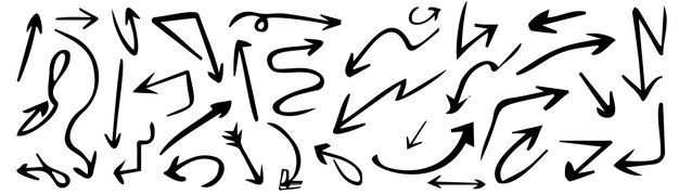Hand drawn set of arrows Collection black arrow on white background Vector illustration