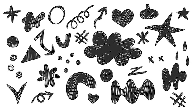 Hand drawn set of doodle elements Black and white vector illustration
