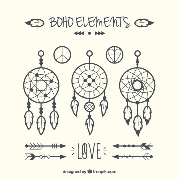 Hand drawn set of dreamcatchers