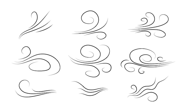 hand drawn set wind doodle blow gust design isolated on white background illustration vector handrawn style