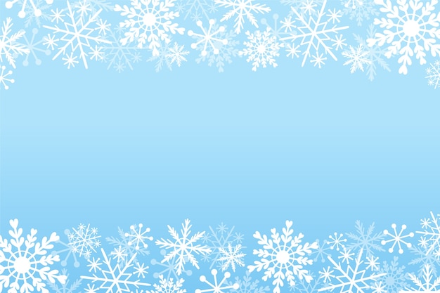 Hand drawn snowflake border with light blue background