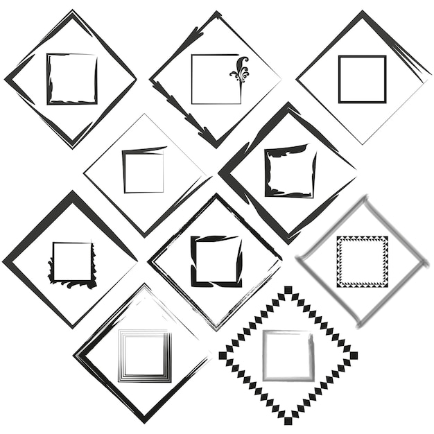 Hand drawn square frames Eleven vector outlines Black and white Artistic sketch style