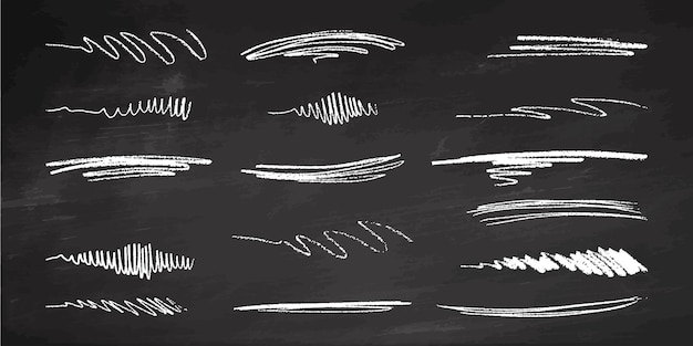 hand drawn underlining elements brush with crayon effect chalk texture on chalkboard background
