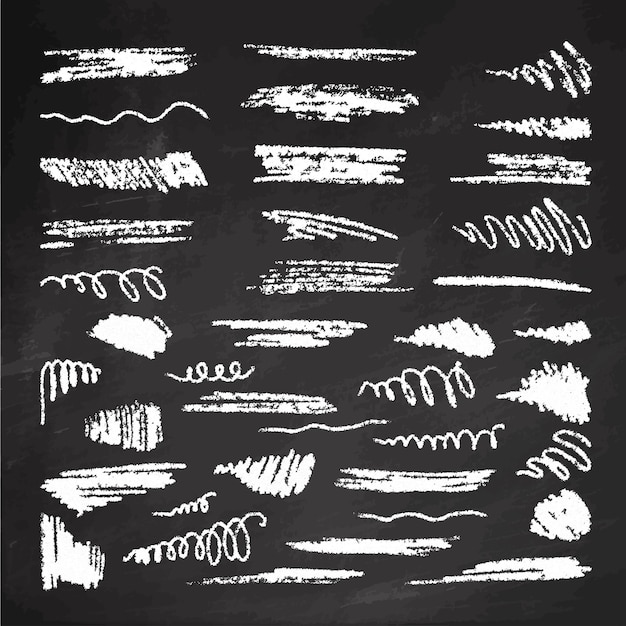 hand drawn underlining elements brush with crayon effect chalk texture on chalkboard background