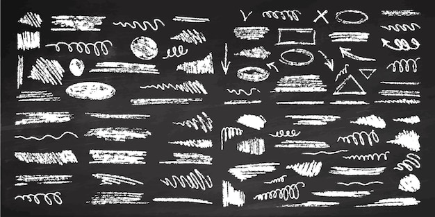 Hand drawn underlining elements brush with crayon effect chalk texture on chalkboard background