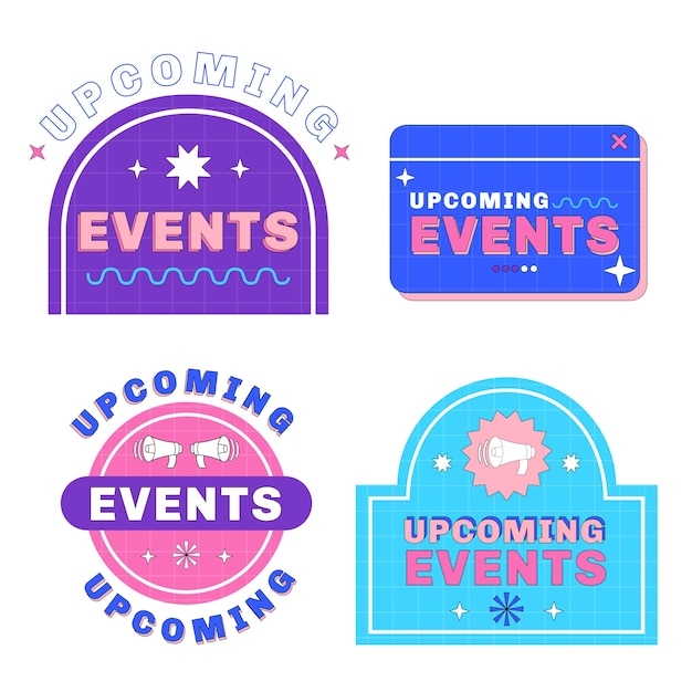 Hand drawn upcoming events badges set
