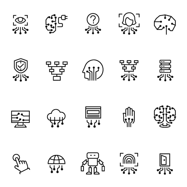 Hand drawn vector drawing Artificial intelligence icon Black and White sketch transparent background