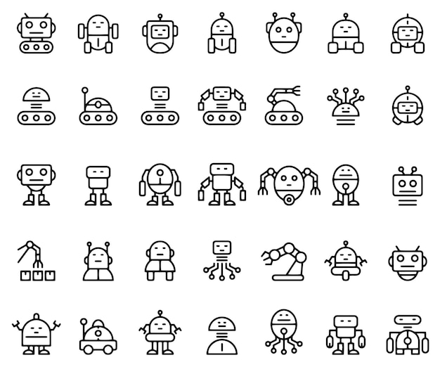 Hand drawn vector drawing Robot icon set Black and White sketch art background