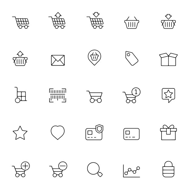 Hand drawn vector drawing Shopping icon set Black and White sketch transparent background