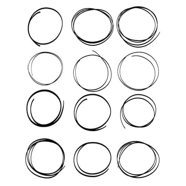 Hand drawn vector scribble circles set Pen doodle hand written mark Collection isolated on white