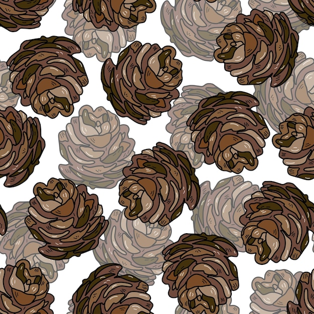 hand drawn vector seamless pattern with pine cones