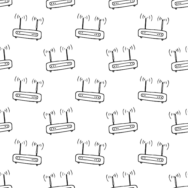 Hand drawn wifi router doodle icon. Hand drawn black sketch. Sign symbol. Decoration element. White background. Isolated. Flat design. Vector illustration.