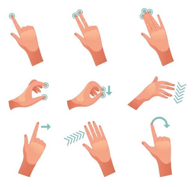 Hand gestures smartphone gadget isolated set collection flat graphic design element