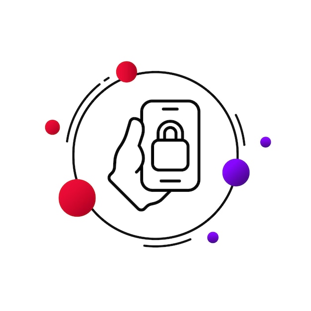 hand holding locked phone line icon security system notification speech bubble lock personal data private information safety protection antivirus unlock hack privacy concept vector line icon