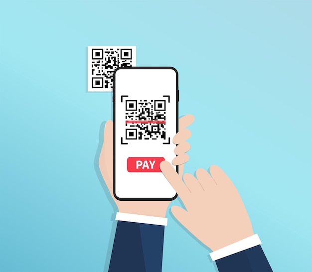 Hand holding smartphone scanning QR code for pay scanner app Digital money Online shopping concept