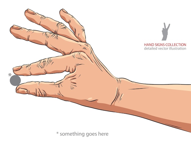 Hand holding some small object put there something detailed vector illustration