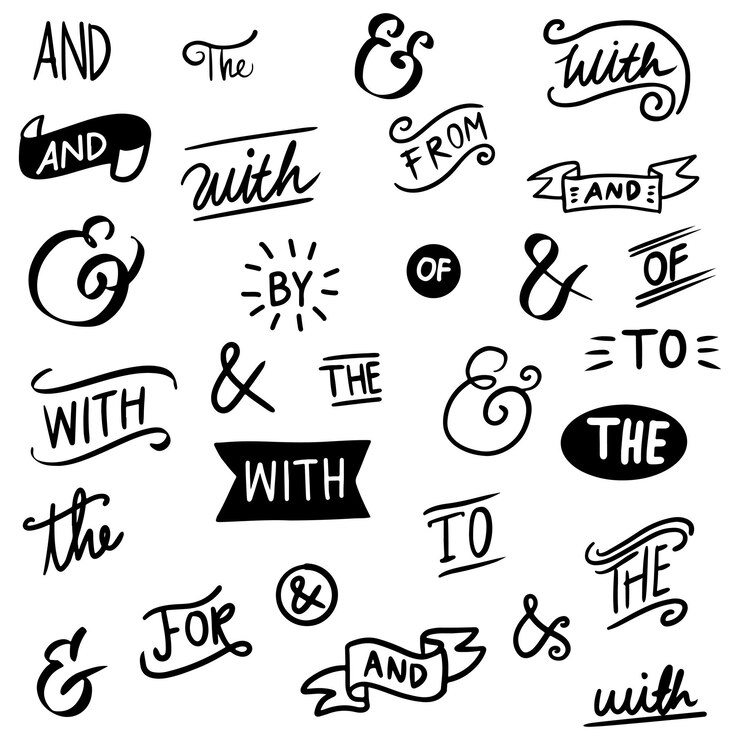 Vektör hand lettered ampersands and catchwords. vintage doodle ampersands, ribbon,catchwords, calligraphy. hand drawn design elements set. vector illustration