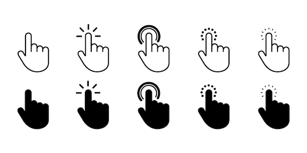 Hand pointer and mouse cursor for web design.  Hand with finger symbol.