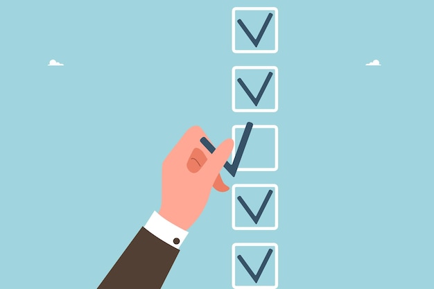 Hand puts check mark in icon