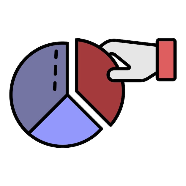 Hand take part from pie chart icon Outline hand take part from pie chart vector icon color flat