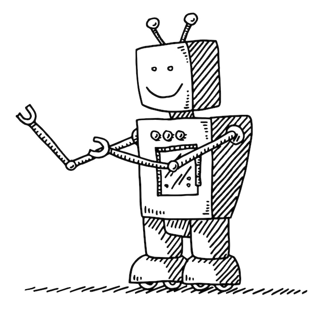handanddrawn vector drawing of a cute robot blackandwhite sketch on a transparent background