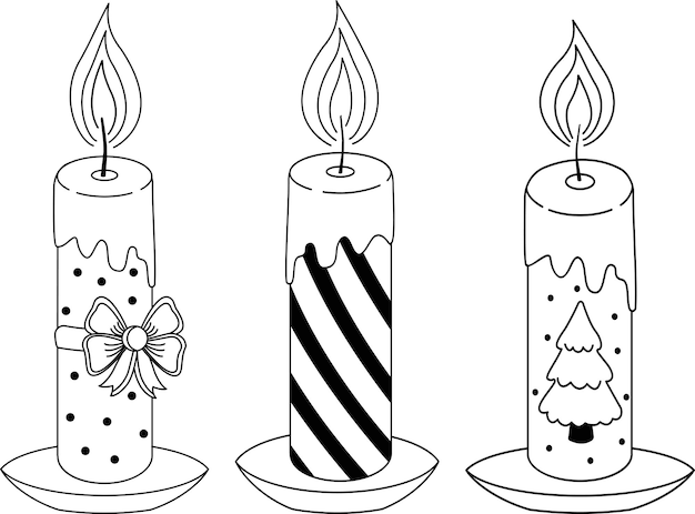 handdrawn burning candles a set of sketches a collection of candles with patterns suitable