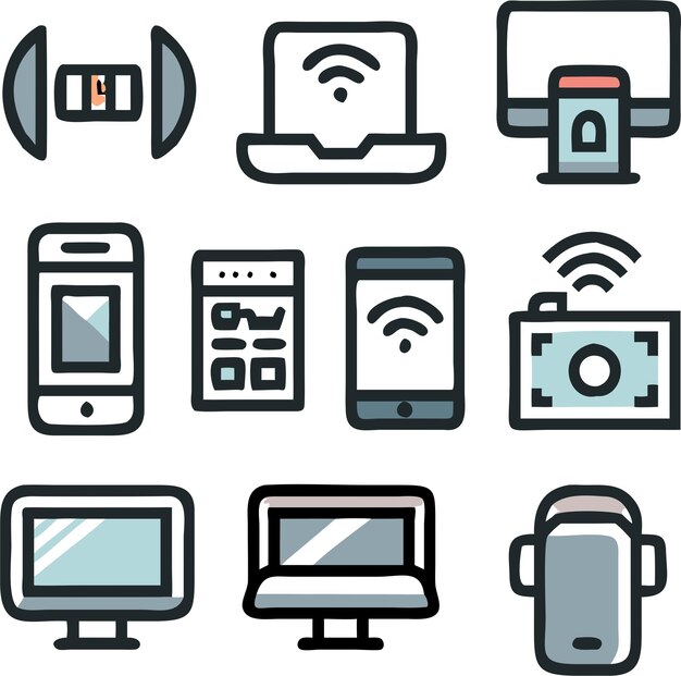 HandDrawn Device Icons Professional Vector Set Smartphone Laptop Tablet Desktop