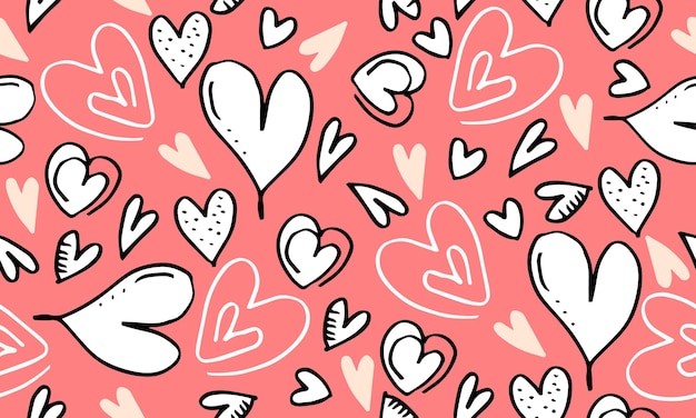 handdrawn doodle seamless pattern with hearts