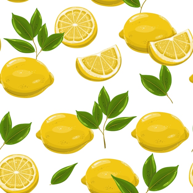 handdrawn seamless pattern with lemons lemons with branches on a white background template for printing design packaging wallpaper web design