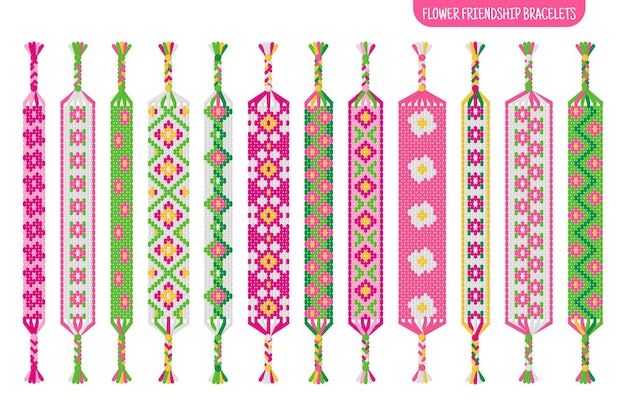 Håndlavede venskabsarmbånd med pink blomster, sæt med tråde eller perler, Macrame normalt mønster tutorial