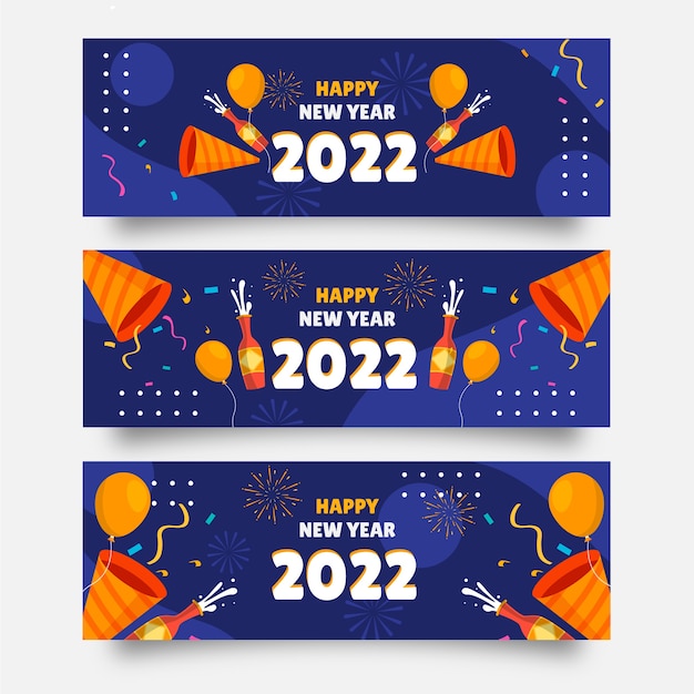Handritad platt banderollset för gott nytt år 2022