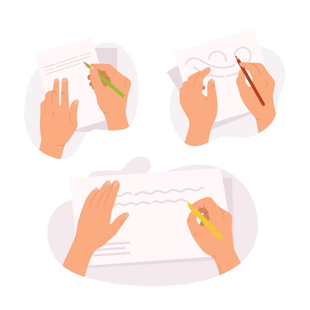 Hands holding pen and pencil writing on paper