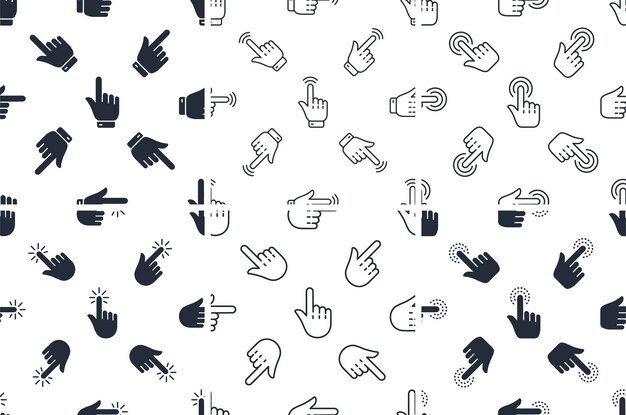 Hands pointing clicking and touching performing various actions seamless pattern