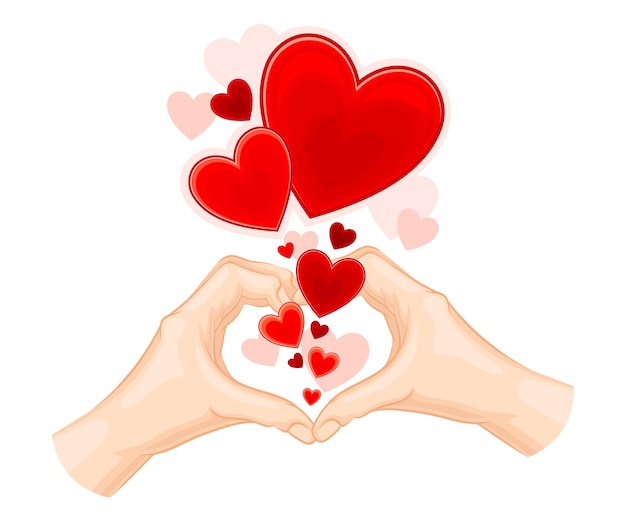 Hands Showing Heart Gesture and Red Fluttering Sweetheart Vector Illustration