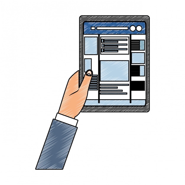 Hands using tablet to check social networks scribble