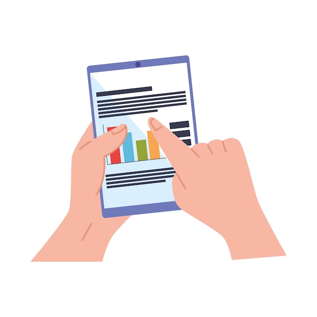 hands using tablet with statistics