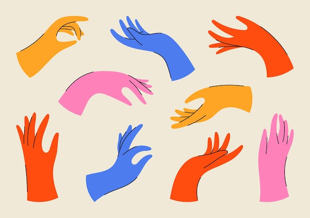 Hands vector illustration set Different gestures clipart Human hands icons