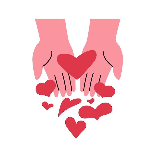 Hands with hearts hand drown St Valentines Day card poster banner