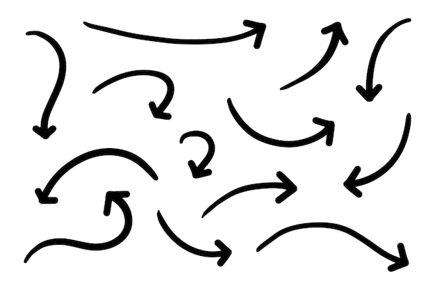 Håndtegnet pil sæt Doodle vektor illustration