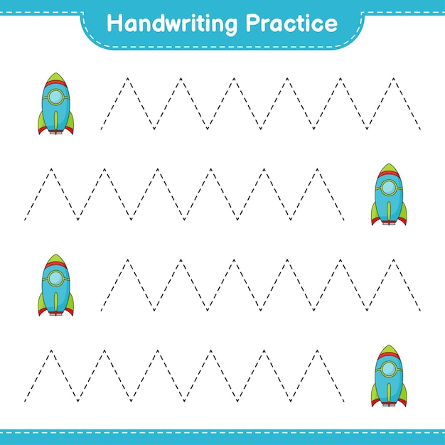 Handwriting practice Tracing lines of Rocket Educational children game printable worksheet