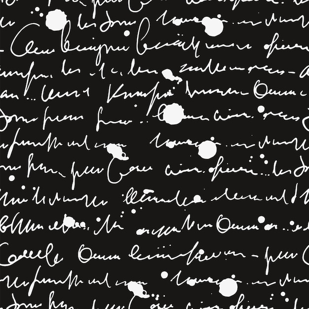 Handwritten abstract text seamless pattern vector script background