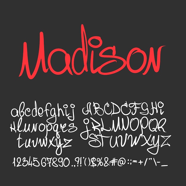 Handwritten calligraphy font letters, numbers